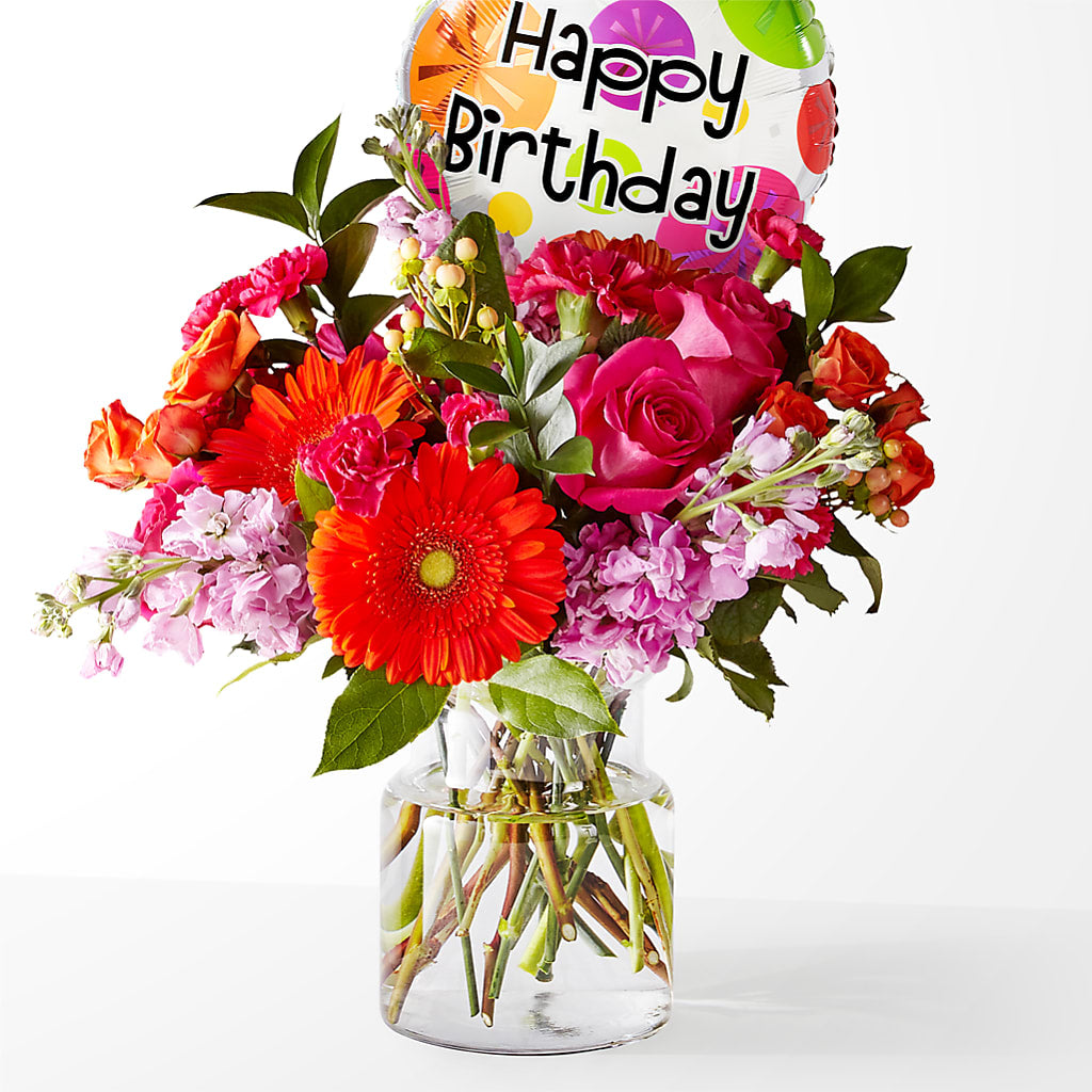 Fiesta Bouquet with Birthday Balloon – Gibney-sims Flowers, Hannibal MO