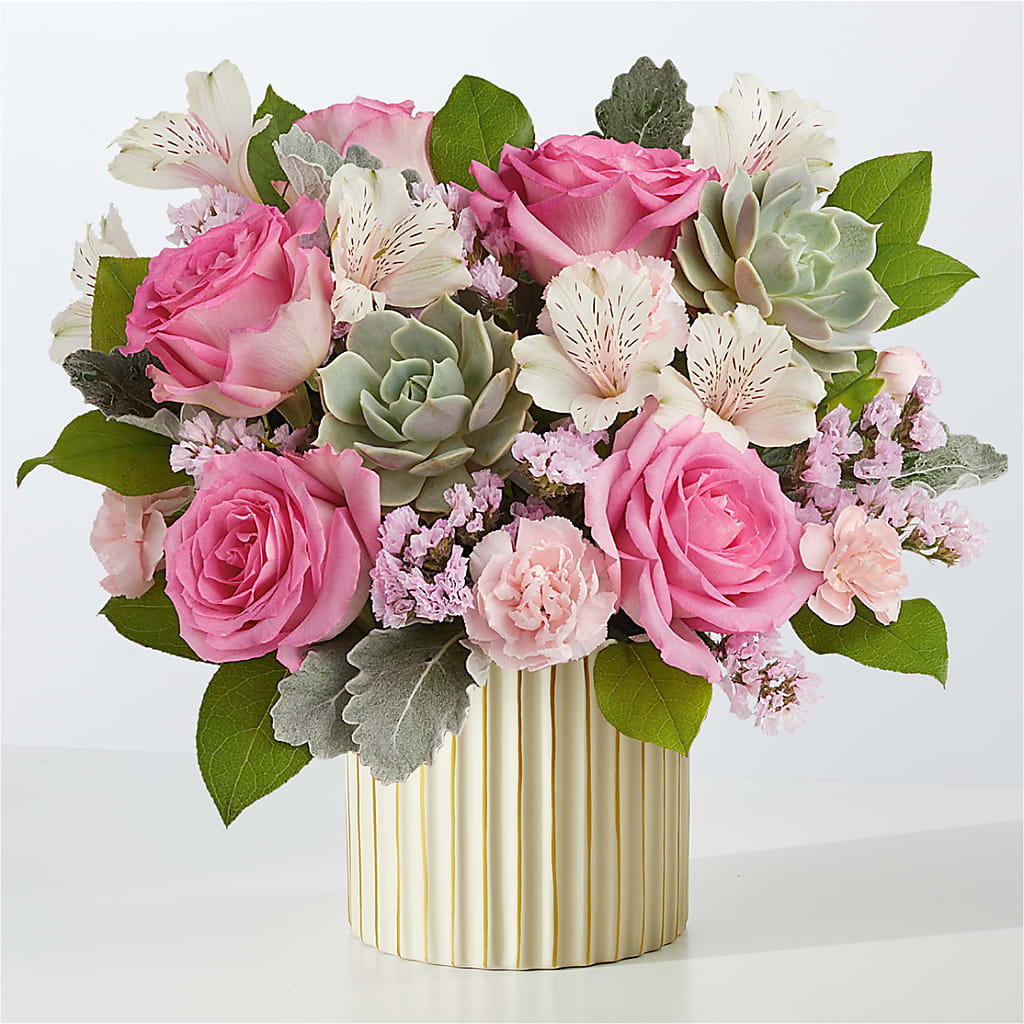 Dusty Rose Bouquet with Ivory Vase – Gibney-sims Flowers, Hannibal MO