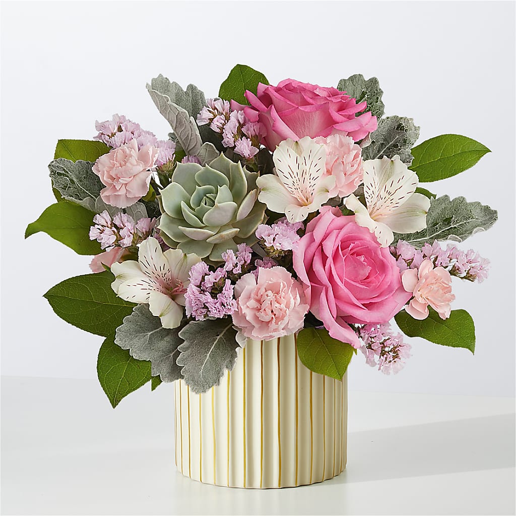 Dusty Rose Bouquet with Ivory Vase – Gibney-sims Flowers, Hannibal MO