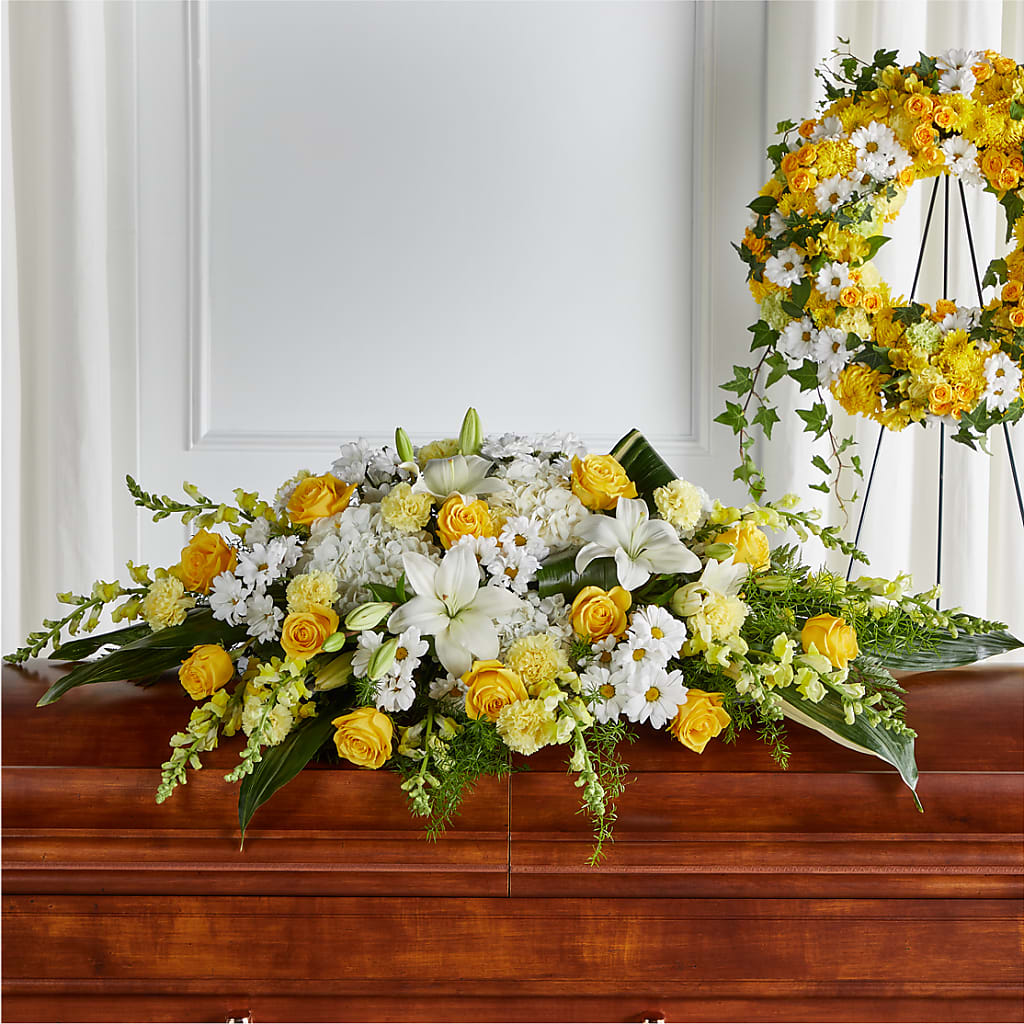Golden Harmony Casket Spray – Gibney-sims Flowers, Hannibal MO