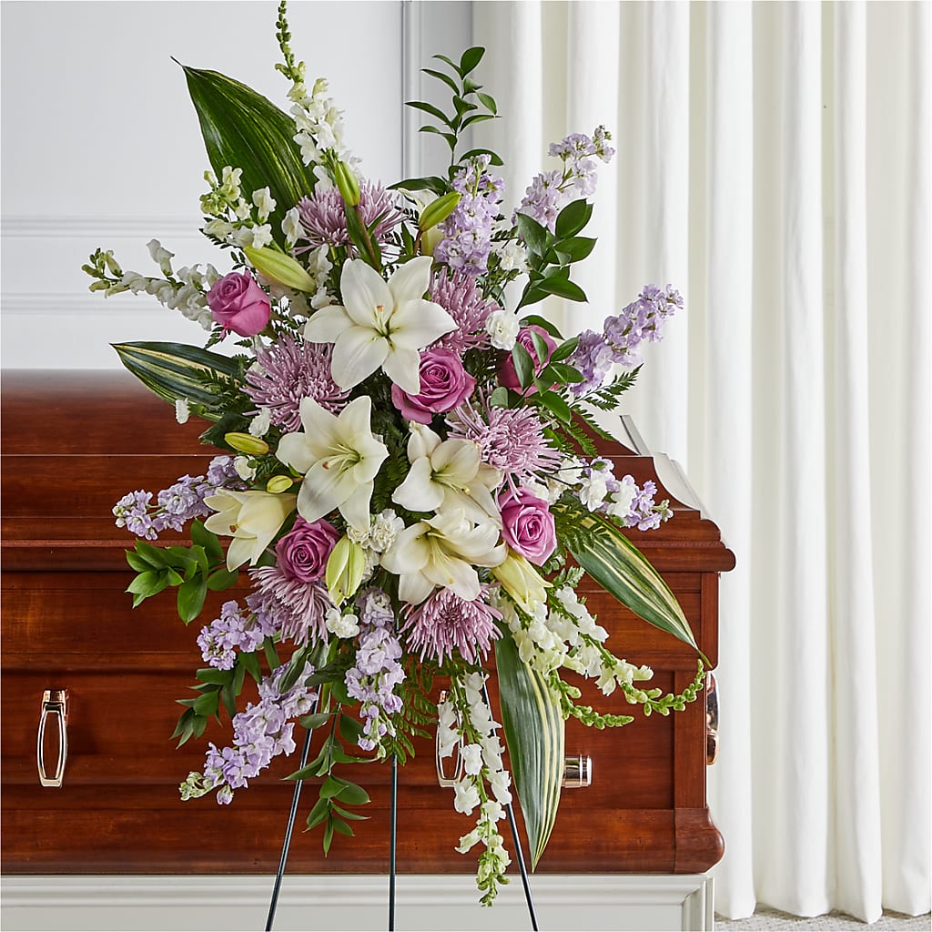 Grateful Hearts Standing Spray – Gibney-sims Flowers, Hannibal MO