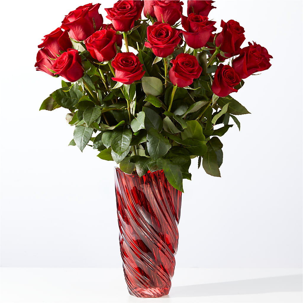 Classic Love Red Rose Bouquet with Luxe Swirl Vase – Gibney-sims Flowers, Hannibal MO
