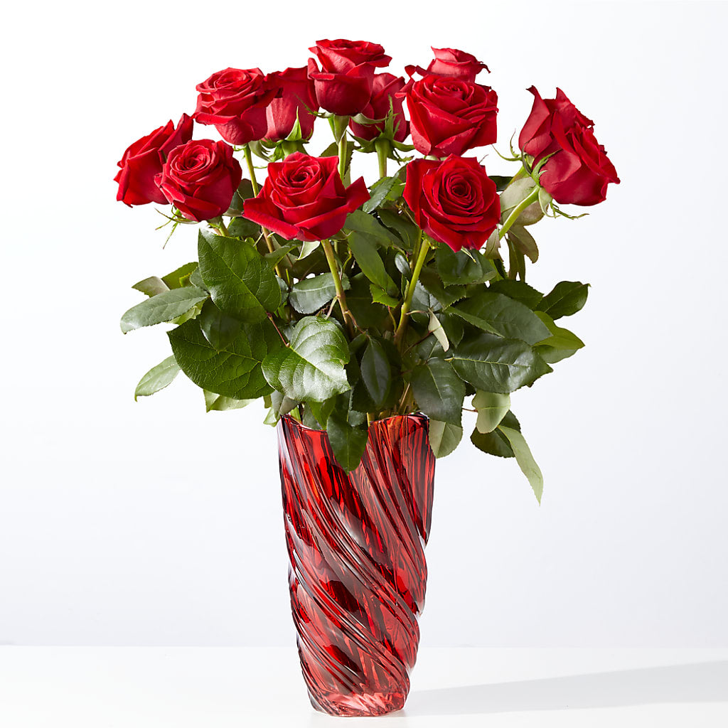 Classic Love Red Rose Bouquet with Luxe Swirl Vase – Gibney-sims Flowers, Hannibal MO