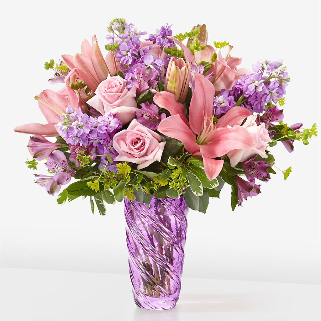 Precious Petals Bouquet with Luxe Swirl Vase – Gibney-sims Flowers, Hannibal MO