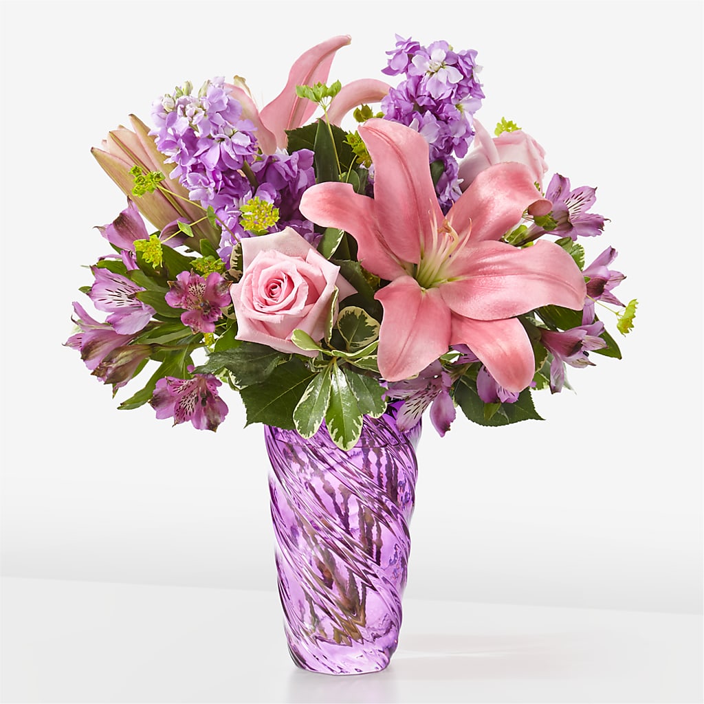 Precious Petals Bouquet with Luxe Swirl Vase – Gibney-sims Flowers, Hannibal MO