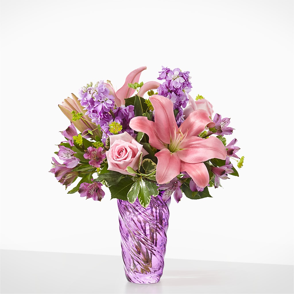 Precious Petals Bouquet with Luxe Swirl Vase – Gibney-sims Flowers, Hannibal MO