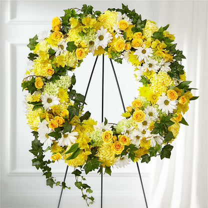 Golden Remembrance Wreath –  Gibney-sims Flowers, Hannibal MO