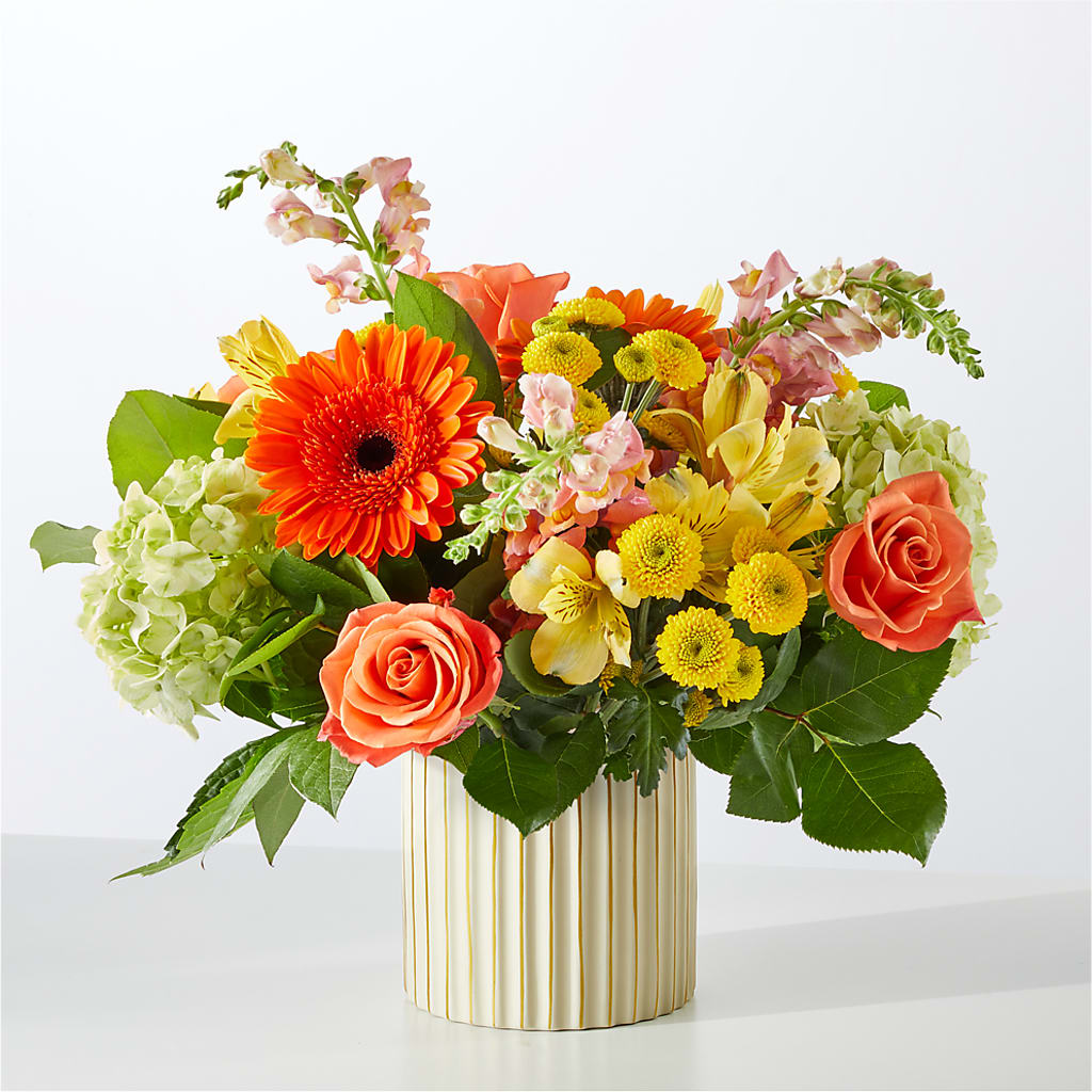 Autumn Sunshine Bouquet with Ivory Vase –  Gibney-sims Flowers, Hannibal MO