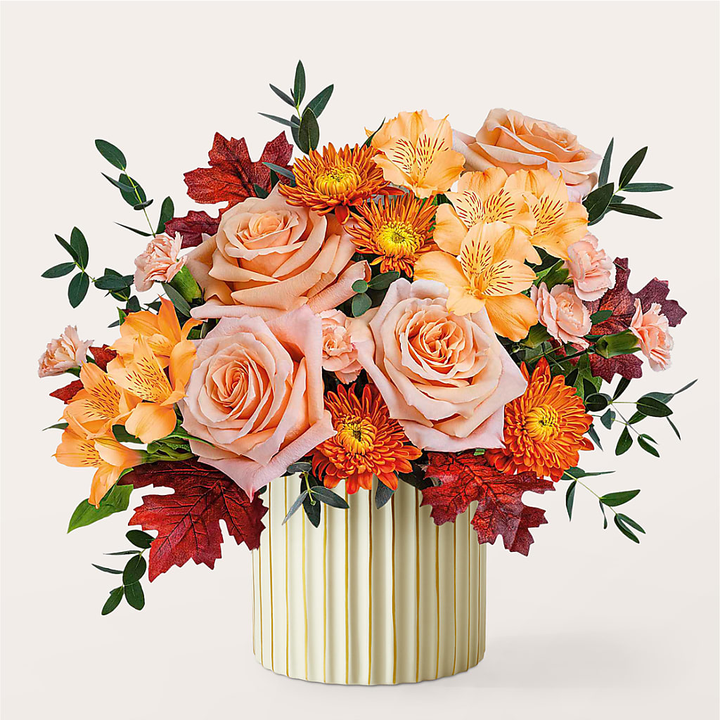 Spiced Latte Bouquet with Ivory Vase –  Gibney-sims Flowers, Hannibal MO