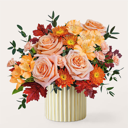 Spiced Latte Bouquet with Ivory Vase –  Gibney-sims Flowers, Hannibal MO