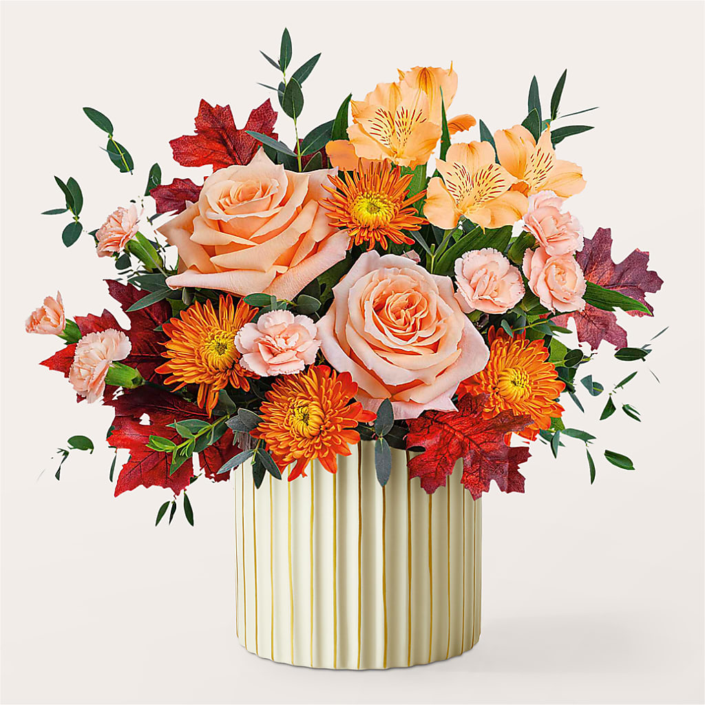 Spiced Latte Bouquet with Ivory Vase –  Gibney-sims Flowers, Hannibal MO