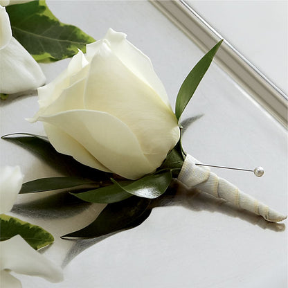 White Rose Boutonniere –  Gibney-sims Flowers, Hannibal MO